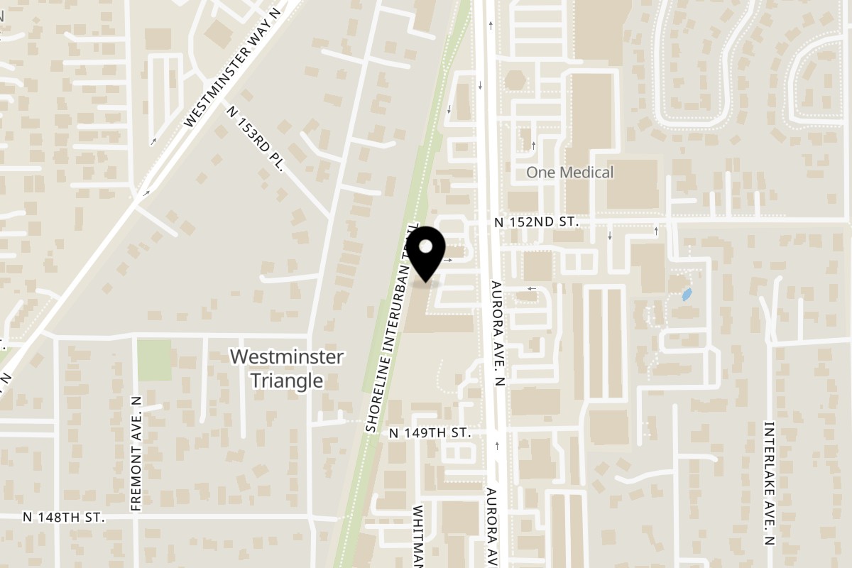 Map showing the location of Nara Teriyaki and Pho on 15033 Aurora Ave N in Shoreline